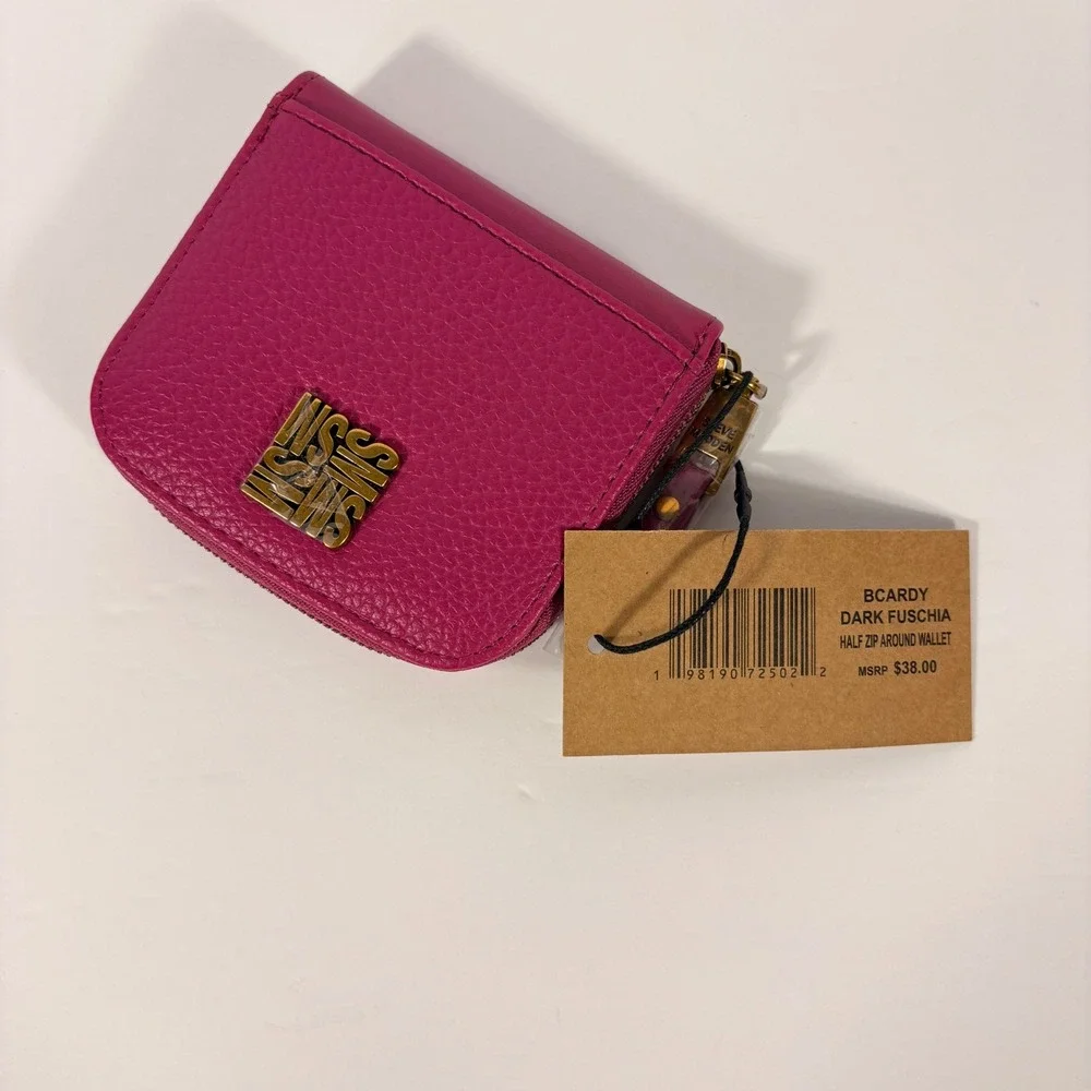 Steve Madden BCARDY Dark Fuschia Half Zip Around Wallet Pebbled Faux Leather New